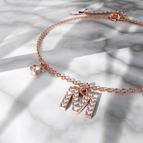 Solid 925 Sterling Silver Initial Crystal Personalised Alphabet Letter Bracelet Rose Gold Filled